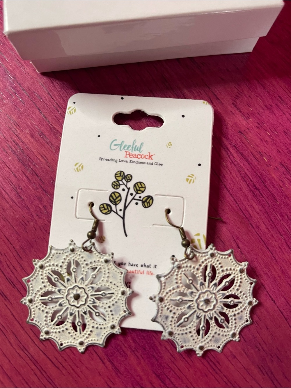 Gleeful Peacock Filigree Sunburst Drop Earrings New NWT